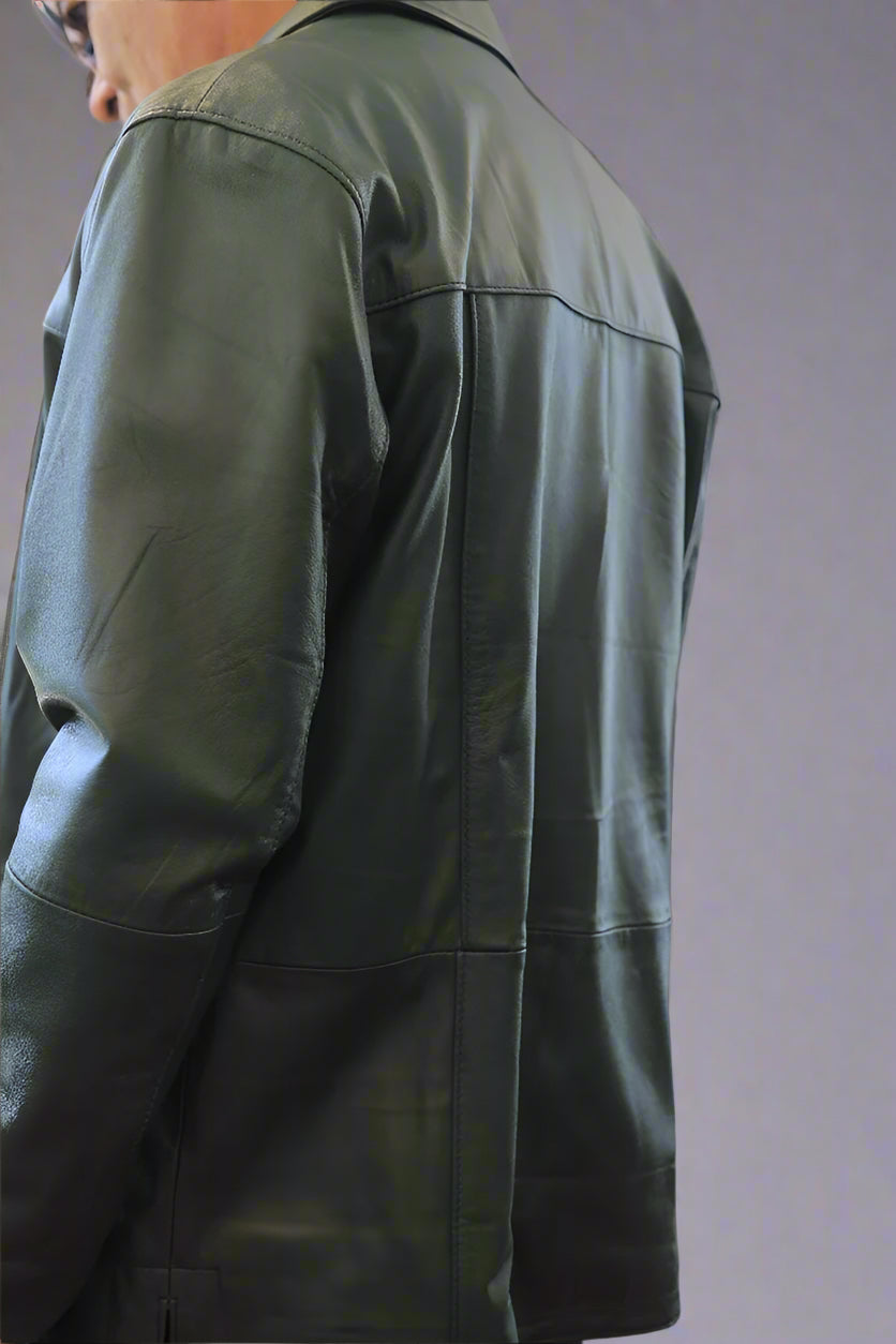 Classic Green Button-Up Leather Jacket – Premium Quality, Stylish, and Comfortable